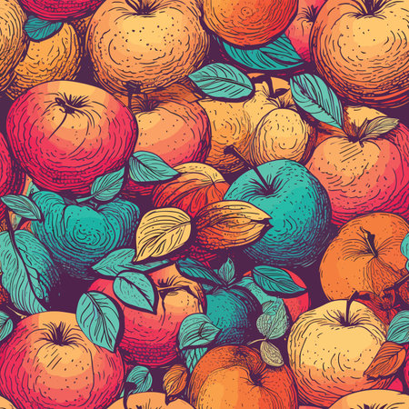 Seamless pattern with apples and leaves. Vector hand drawn illustration.のイラスト素材