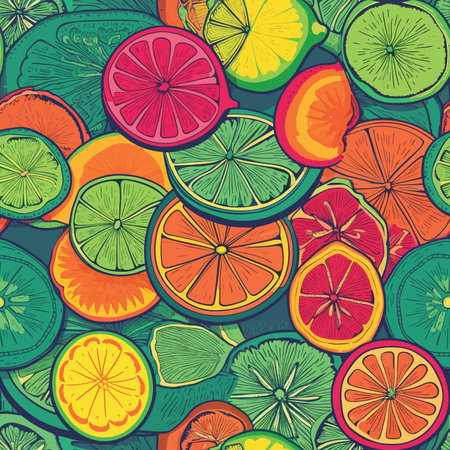 Seamless pattern with citrus fruits. Lemon, lime, grapefruit.のイラスト素材