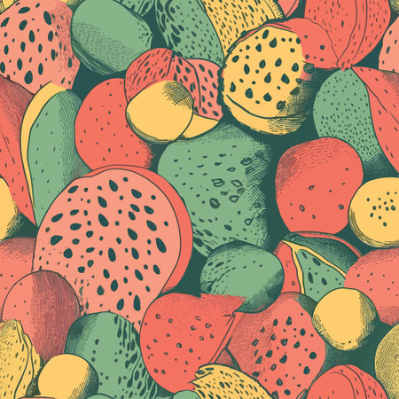 Seamless pattern with hand drawn fruits. Vector illustration in vintage style.のイラスト素材