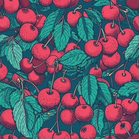 Seamless pattern with cherry berries. Vector hand drawn illustration.のイラスト素材