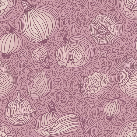 Seamless pattern with onions. Hand-drawn illustration. Vector.のイラスト素材
