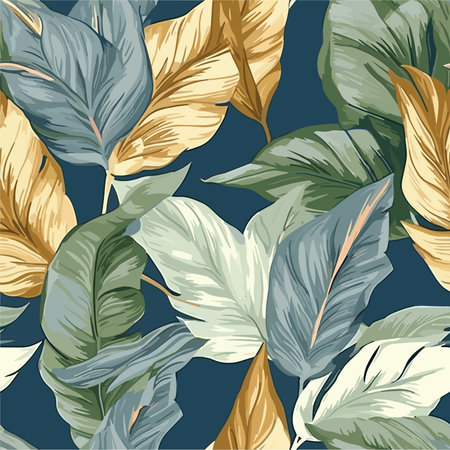 Seamless pattern with tropical leaves. Vector illustration in vintage style.のイラスト素材