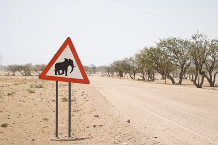 Caution Elephants! Road sign, Namibia, Africaの写真素材