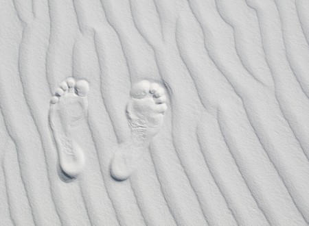 Footprints on white dune, White Sands National Monument, New Mexico, USA
