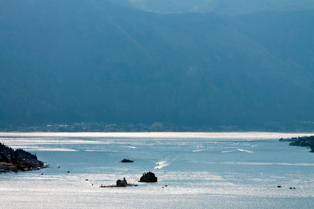 Boka  Bay scenic view to islands from mountain. Adobe RGB color space.