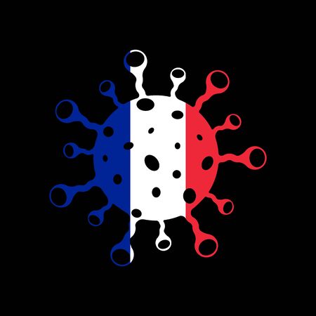 Coronavirus disease (COVID-19) France Flag Social Awareness Vector Illustration. 2019-nCov / 2019 Novel Corona Virus Awareness Flag Design Vector Templateのイラスト素材