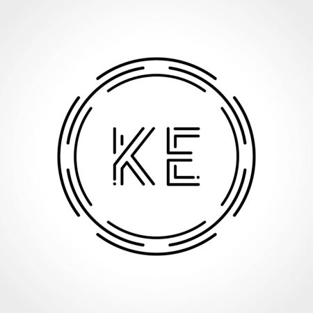 Initial Letter KE Logo Design vector Template. Digital Abstract KE Circle Logo Design Vector Illustrationのイラスト素材