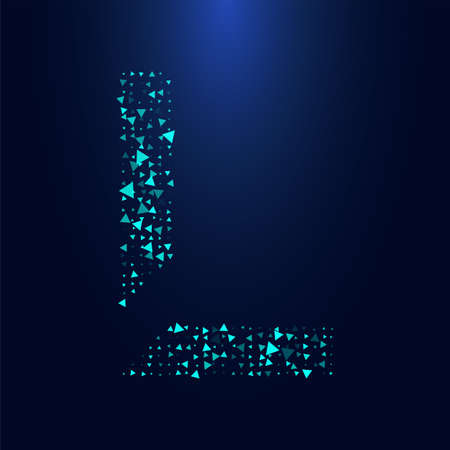 Futuristic triangular letter L in halftone. Letter illustration isolated on dark background.のイラスト素材