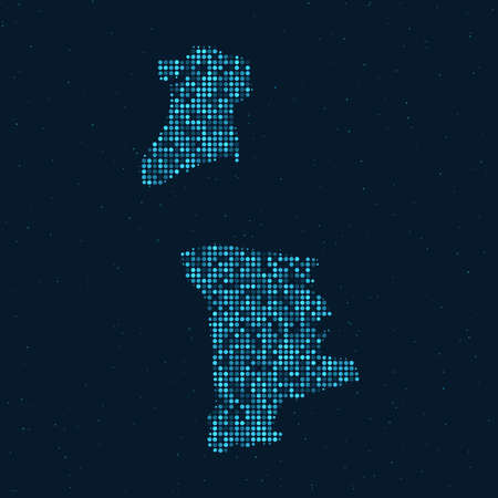 Abstract Dotted Halftone with starry effect in dark Blue background with map of Macao. Digital dotted technology design sphere and structure. vector illustrationのイラスト素材