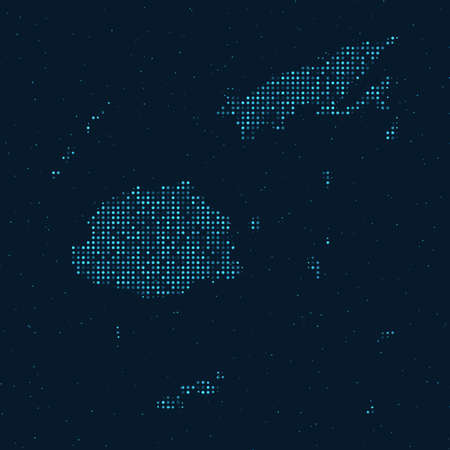 Abstract Dotted Halftone with starry effect in dark Blue background with map of Fiji. Digital dotted technology design sphere and structure. vector illustrationのイラスト素材