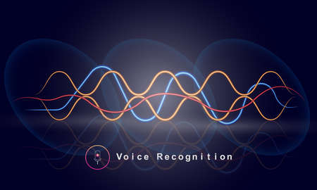 Voice recognition colorful audio frequency technology concept vector illustration. Sound wave...