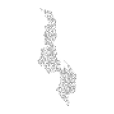 Abstract dotted black and white halftone effect vector map of Malawi. Country map digital dotted design vector illustration.のイラスト素材