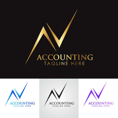 Golden metallic Accounting & financial letter AV logo designのイラスト素材