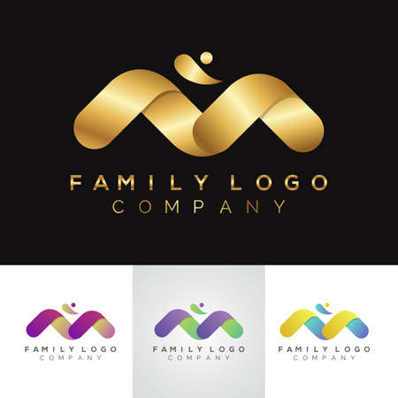 Golden metallic Family logo with letter type M designのイラスト素材