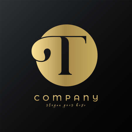Abstract circle gold premium luxury letter T logo designのイラスト素材