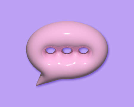 3D minimal pink chat bubble on purple background. concept of social media messages. 3d render illustrationの写真素材