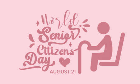 World Senior Citizens Day calligraphic banner design on pink background. Script lettering banner, poster, card concept idea. Shiny awareness vector template.のイラスト素材