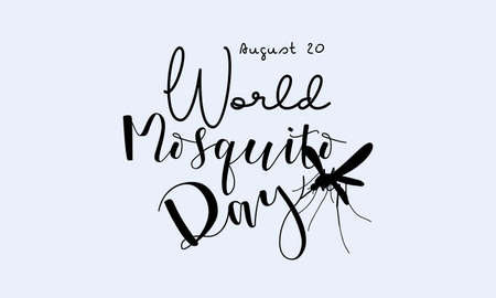 World Mosquito Day calligraphic banner design on white background. Script lettering banner, poster, card concept idea. Shiny awareness vector template.のイラスト素材