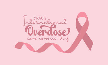 International overdose awareness day calligraphic banner design on pink background. Script lettering banner, poster, card concept idea. Health awareness vector template.のイラスト素材