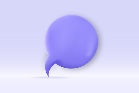 3d speech bubble purple symbol Isolated on light blue background. Realistic social media chat 3d vector rendering illustration.のイラスト素材