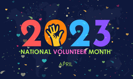 2023 concept National Volunteer month. volunteers communities awareness banner or template with colorful design in blue background with love and dot halftone effect. observed on Aprilのイラスト素材