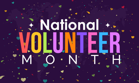 National Volunteer month. volunteers communities awareness concept banner design with colorful love and dot halftone in blue background. observed on Aprilのイラスト素材