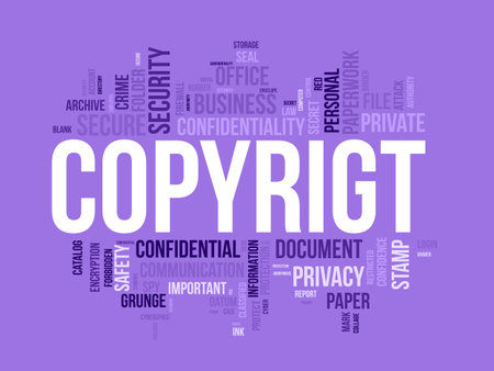 Word cloud background concept for Copyright. Intellectual property, legal trademark owner of business right. vector illustration.のイラスト素材