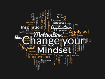 Word cloud background concept for Change your Mindset.Mind idea reactive attitude for positive improvement. vector illustration.のイラスト素材