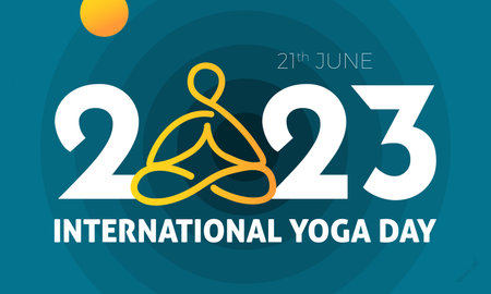 2023 Concept International Yoga Day healthy fitness with exercise medication vector banner templateのイラスト素材