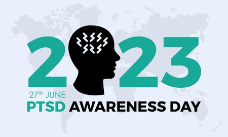 2023 Concept National PTSD Awareness Day mental health concept vector banner template design. Depression, emotional, psychology, rehabilitation theme.のイラスト素材