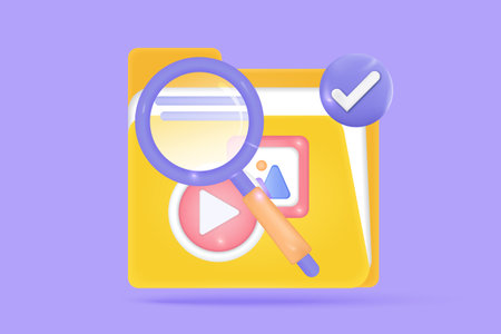 3d searching concept of image, video, media file management, document database with safety...