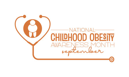 National Childhood Obesity Awareness Month vector banner template. Health care concept of cholesterol, care, obesity prevention vector illustration idea.のイラスト素材