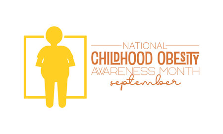 National Childhood Obesity Awareness Month vector banner template. Health care concept of cholesterol, care, obesity prevention vector illustration idea.のイラスト素材