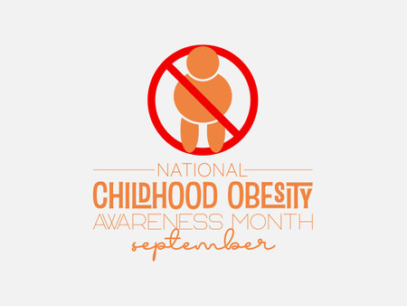 National Childhood Obesity Awareness Month vector banner template. Health care concept of cholesterol, care, obesity prevention vector illustration idea.のイラスト素材