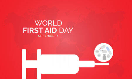 World First Aid Day Emphasizes Life-Saving Skills, Education, and Resilience. Preparedness and Safety vector illustration banner template.のイラスト素材