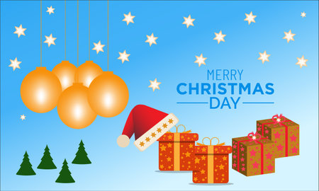 Christmas Day Celebration banner. Joyful Holiday Xmas Party Concept with Festive Decorations, Gifts, and Merry Traditions. background, banner, card, poster design, greeting cards.のイラスト素材