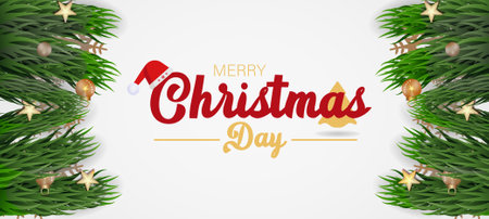 Christmas Day Celebration banner. Joyful Holiday Xmas Party Concept with Festive Decorations, Gifts, and Merry Traditions. background, banner, card, poster design, greeting cards.のイラスト素材