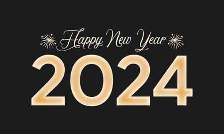 Happy New Year 2024 Celebration Festive Concept with Fireworks, Party Hats, and Christmas ball....