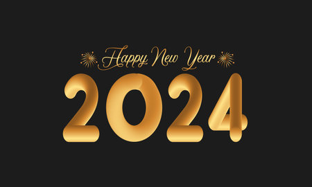 Happy New Year 2024 Celebration Festive Concept with Fireworks, Party Hats, and Christmas ball....