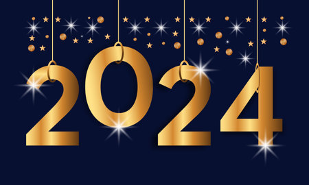 Happy New Year 2024 Celebration Festive Concept with Fireworks, Party Hats, and Christmas ball. background, banner, card, celebration poster, party invitation or calendar.のイラスト素材