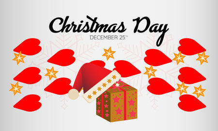 Christmas Day Celebration banner. Joyful Holiday Xmas Party Concept with Festive Decorations, Gifts, and Merry Traditions. background, banner, card, poster design, greeting cards.のイラスト素材