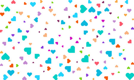 Heart Symbol on white background with spread confetti styel, Random colored heart shaped Spread confetti design. celebration template.のイラスト素材