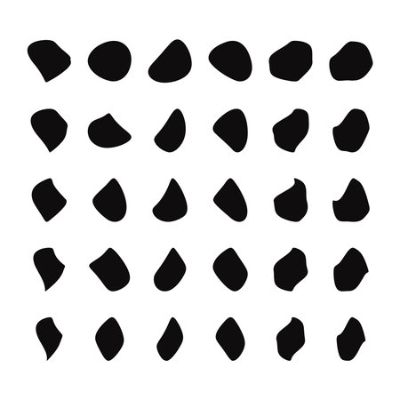 Abstract fluid black blob shape vector illustration set. Different drops and Collection from abstract irregular forms for design and paint.のイラスト素材