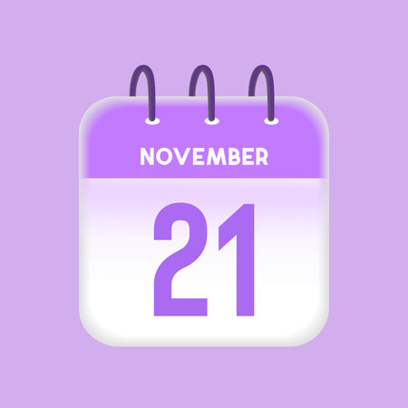 November 21 - calendar and Time planner. Daily Calendar Icon reminder. Vector Illustration.のイラスト素材