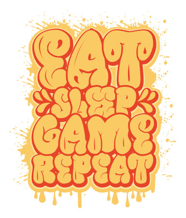 eat sleep game repeat game quote typography and vector t-shirt design template. typography Illustration on black and white  background.のイラスト素材