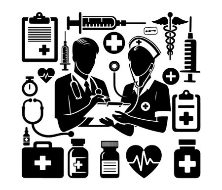 set of medical icons silhouette vectorのイラスト素材