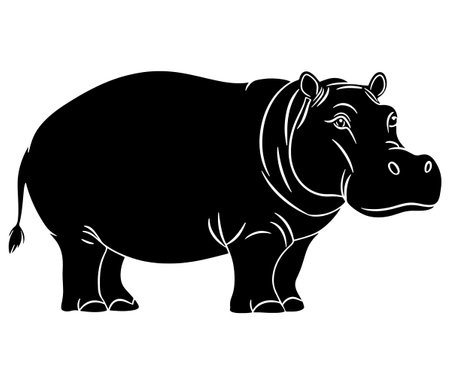Silhouette hippopotamus cartoon isolated on white backgroundのイラスト素材