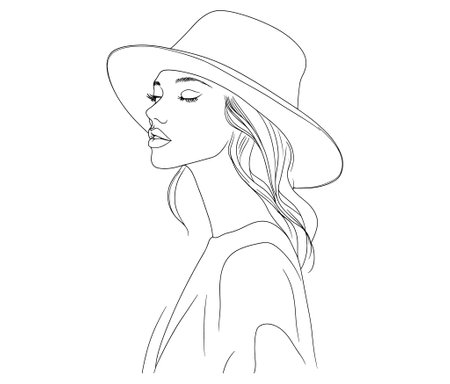 Styling lady vector, Girl in a hat, Beautiful woman outlineのイラスト素材
