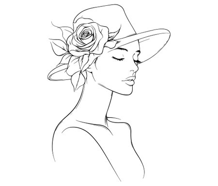 Styling lady vector, Girl in a hat, Beautiful woman outlineのイラスト素材