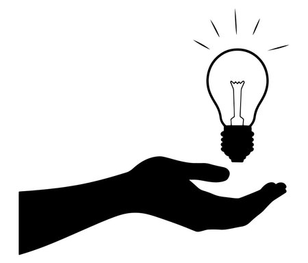 Hand holding light bulb Business idea Silhouette Vector, Idea bulb, Bulb and hand vectorのイラスト素材